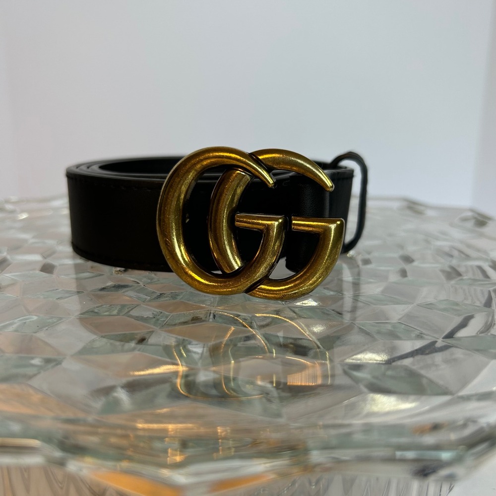 Gucci Black Leather Belt Women's Gold GG Marmont Buckle Size 36‎